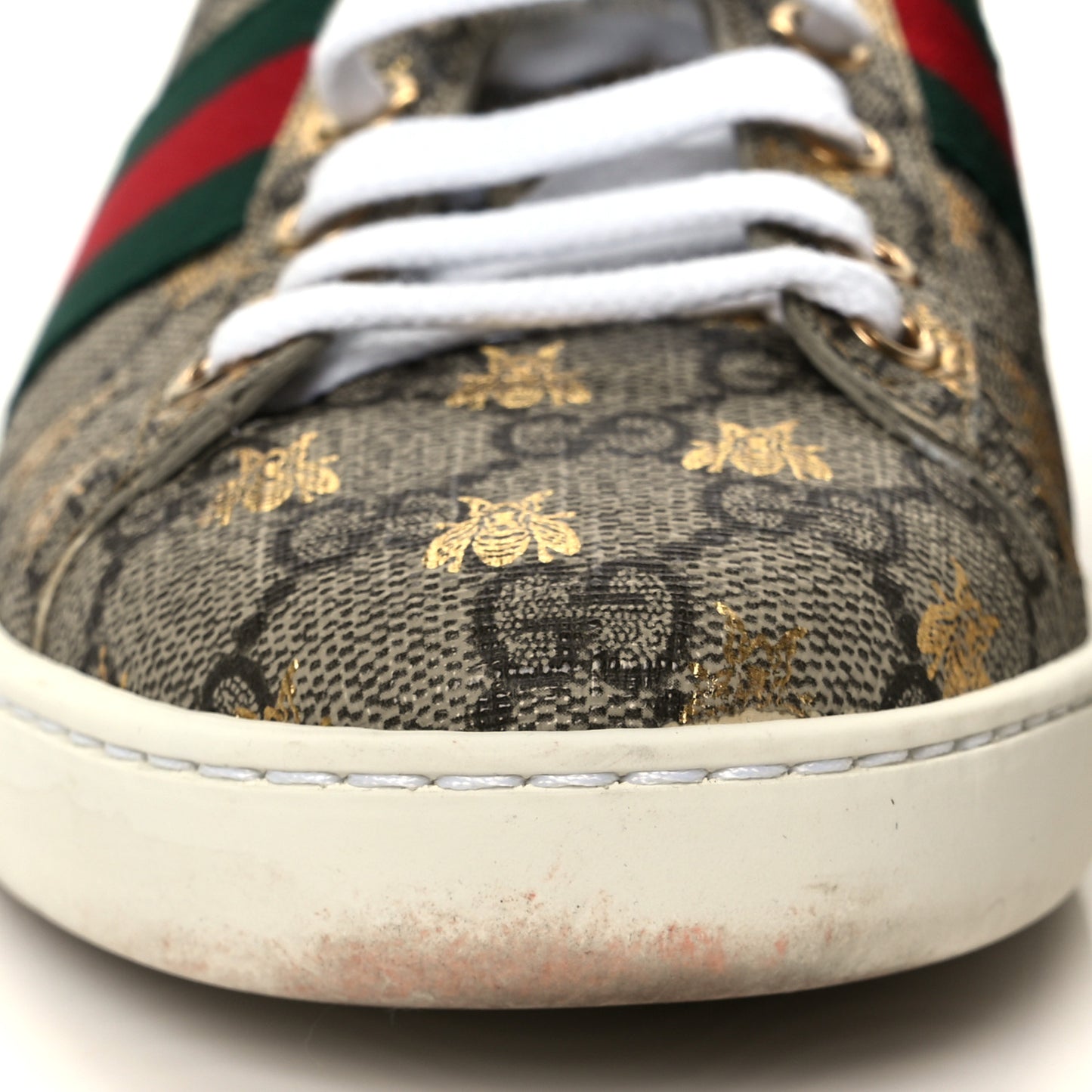 GG Supreme Monogram Bees Ayers Web Womens Ace Sneakers 37 Beige Oro Green Red