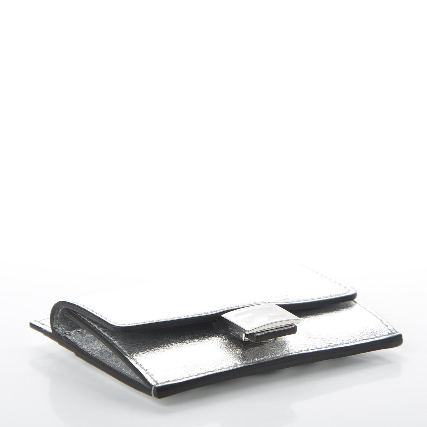 Vitello Catalan Mirror FF 1974 Embossed Fold Over Card Holder Wallet Argento
