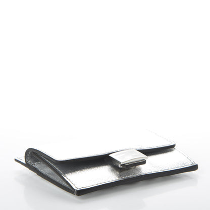 Fendi Vitello Catalan Mirror FF 1974 Embossed Fold Over Card Holder Wallet Argento 4 of 11