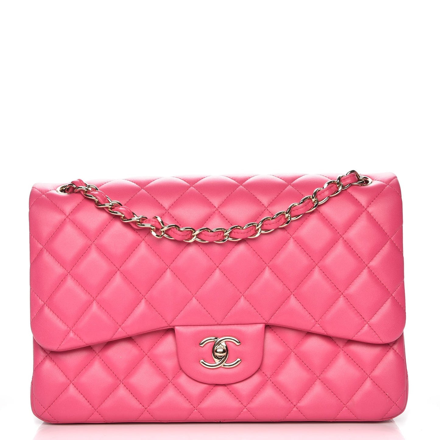 Lambskin Quilted Jumbo Double Flap Fuchsia
