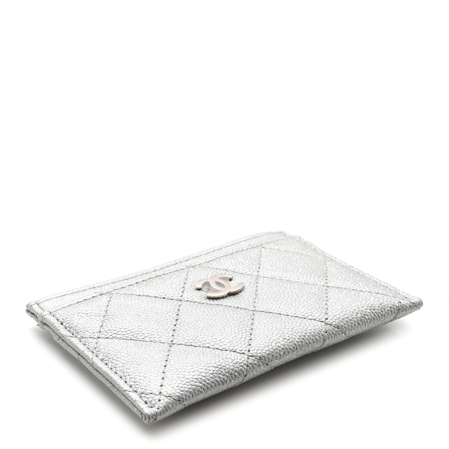 Glittered Metallic Caviar Quilted Card Holder Silver