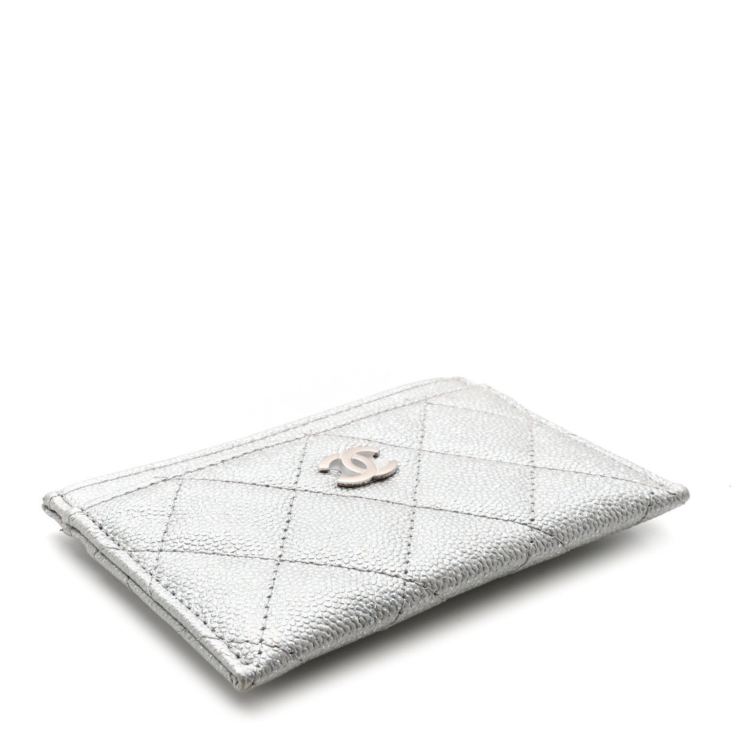 Chanel Glittered Metallic Caviar Quilted Card Holder Silver 4 of 9