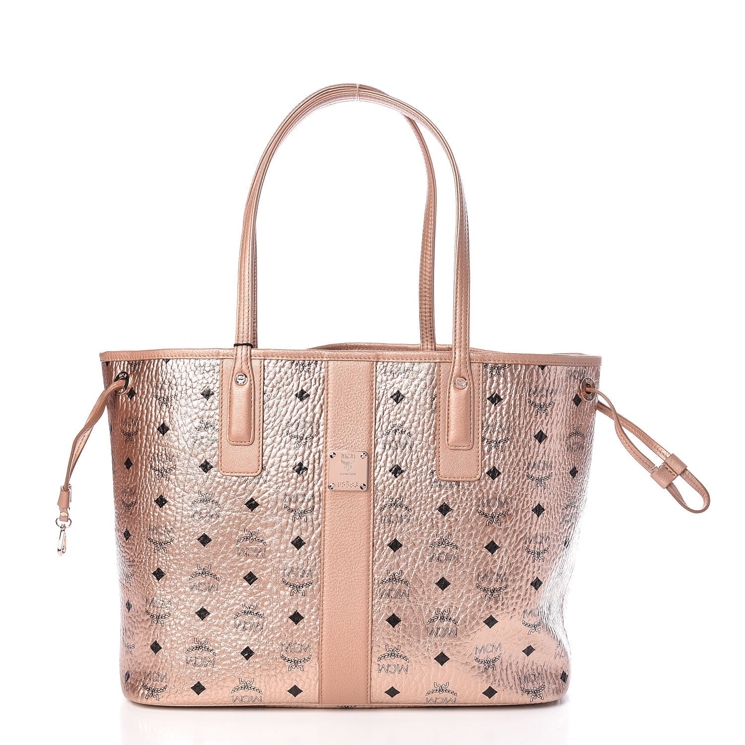 MCM Metallic Visetos Medium Liz Reversible Shopper Tote Champagne Gold 4 of 16