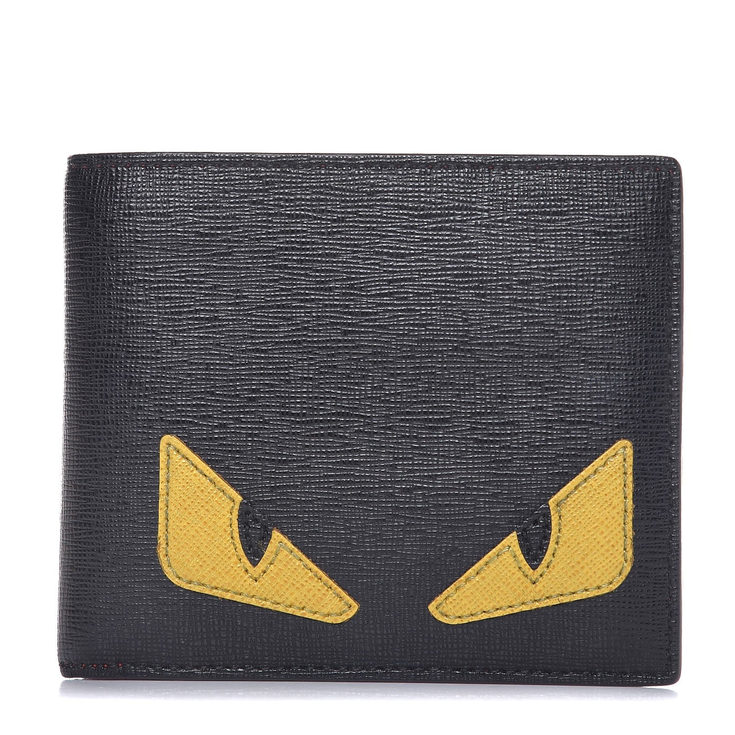 Fendi Vitello Elite Monster Eyes Inlay Bi-Fold Wallet Black Giallo Rosso 1 of 7