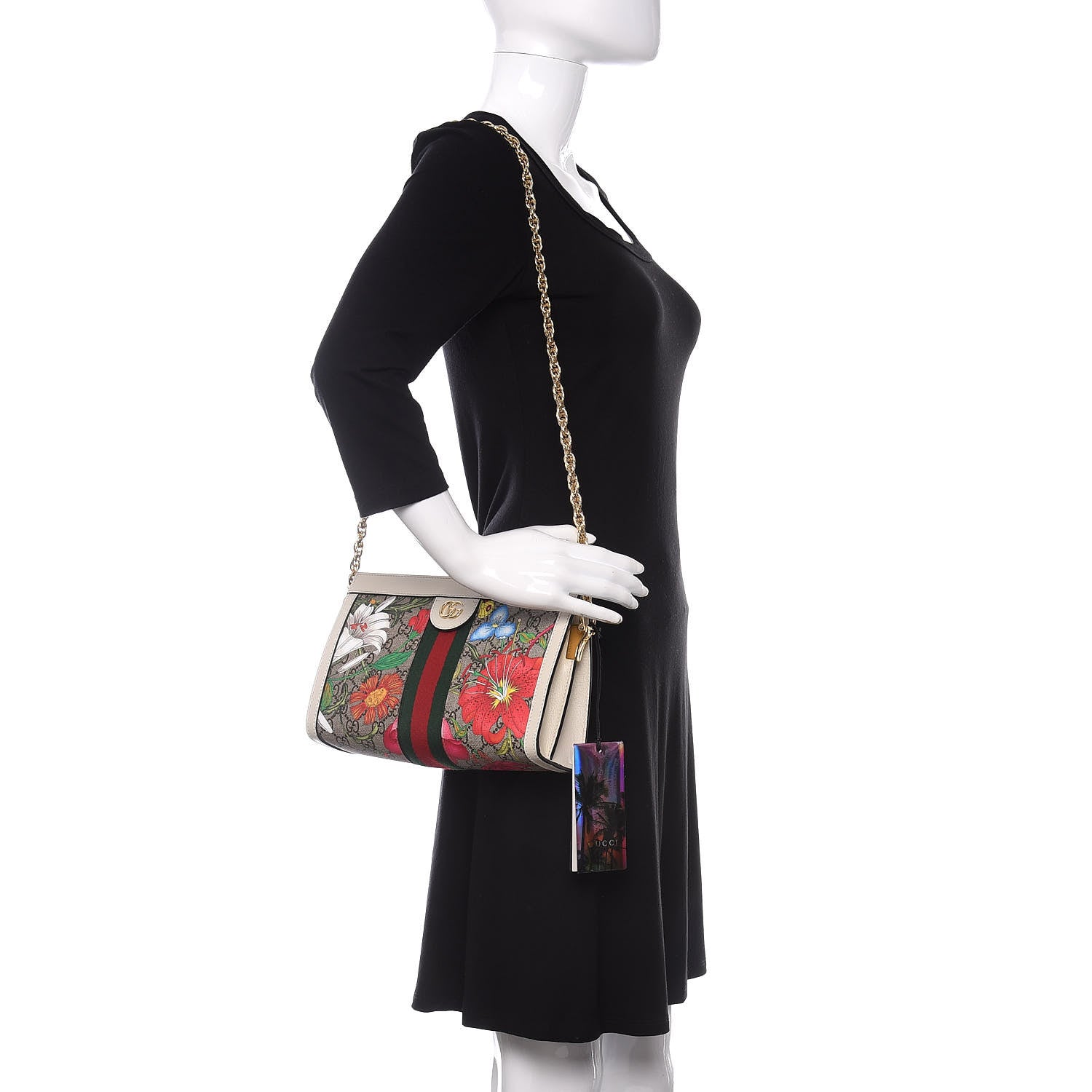 Gucci GG Supreme Monogram Flora Web Small Ophidia Chain Shoulder Bag White 2 of 11