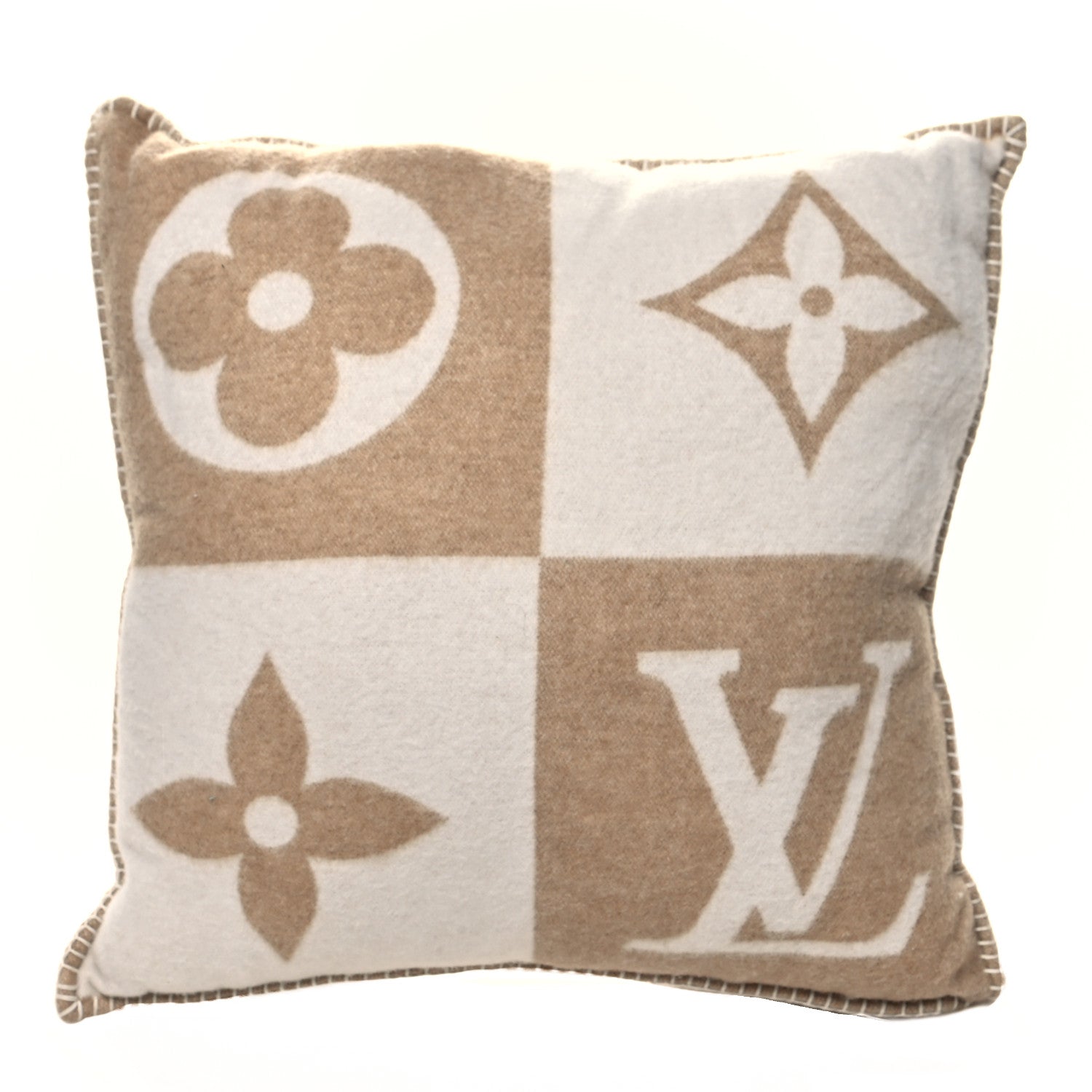 Louis Vuitton Wool Cashmere Checkmate Cushion Pillow Beige 1 of 3
