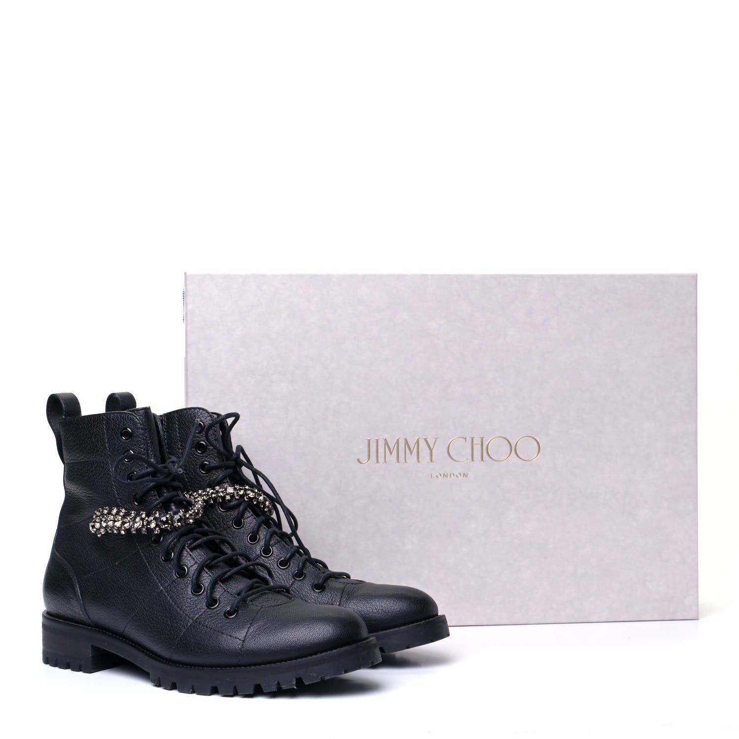 Jimmy Choo Grained Calfskin Crystal Embellished Cruz Combat Boots 40.5 Black 7 of 7