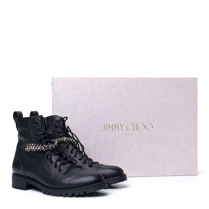 Jimmy Choo Grained Calfskin Crystal Embellished Cruz Combat Boots 40.5 Black 7 of 7