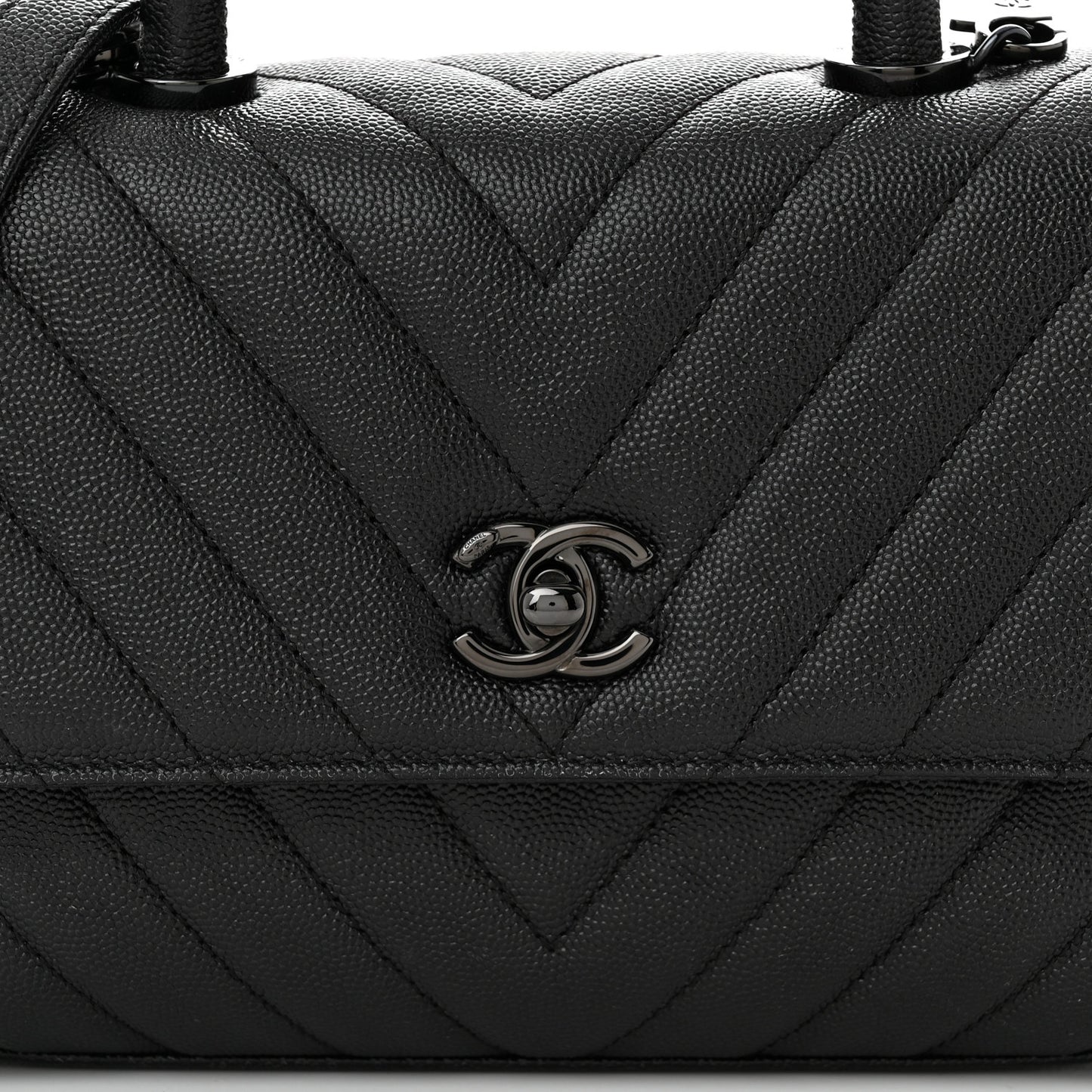 Caviar Chevron Quilted Mini Coco Handle Flap So Black