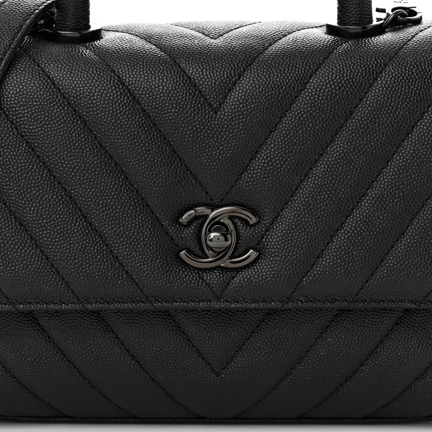 Chanel Caviar Chevron Quilted Mini Coco Handle Flap So Black 8 of 12