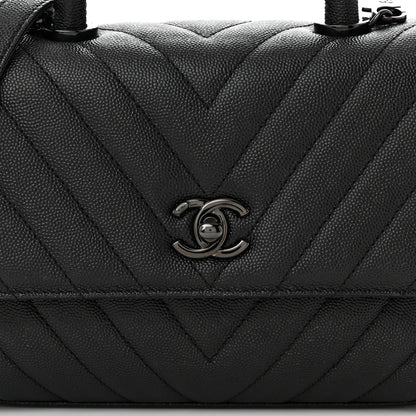 Chanel Caviar Chevron Quilted Mini Coco Handle Flap So Black 8 of 12