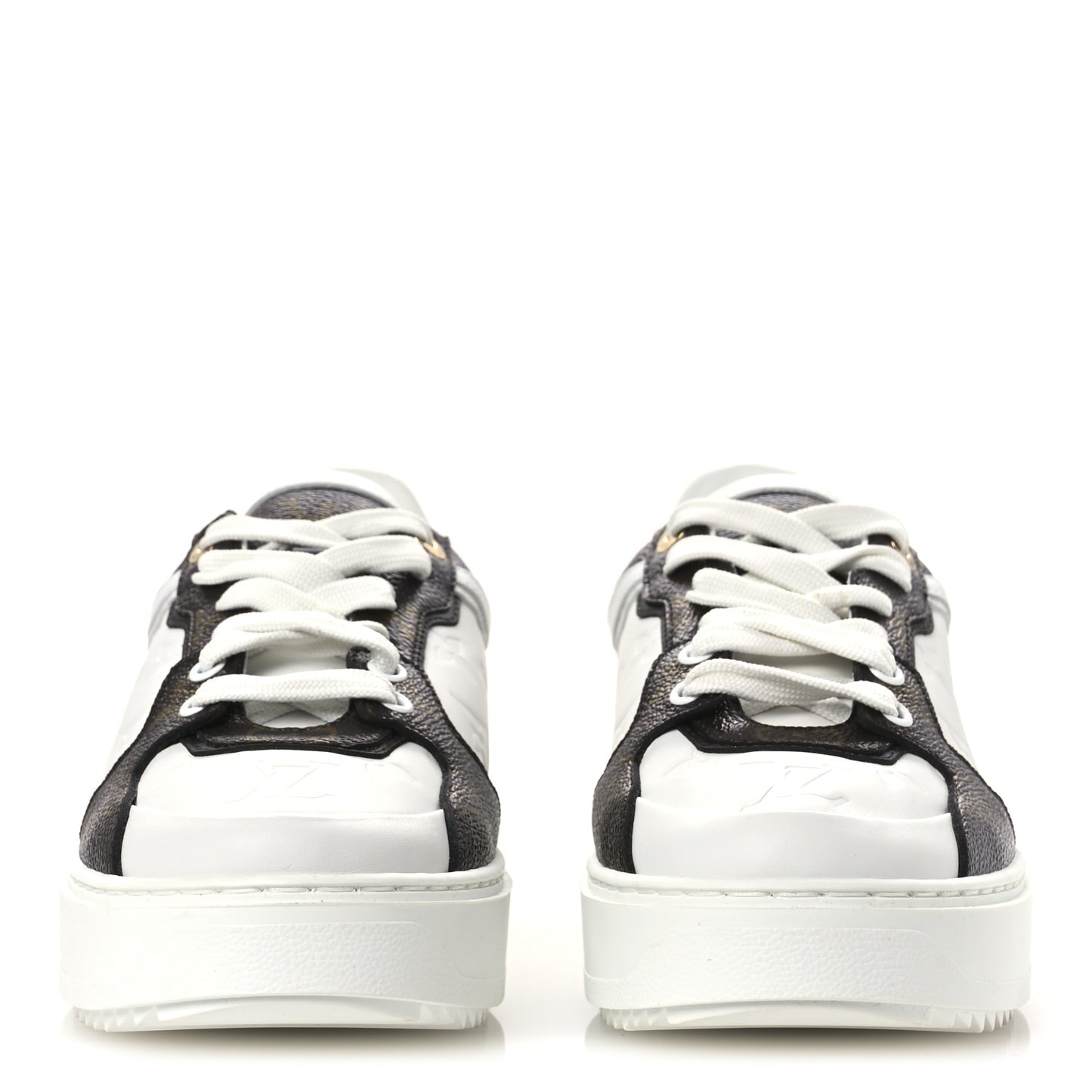 Lambskin Embossed Monogram Time Out Sneakers 39 White Brown