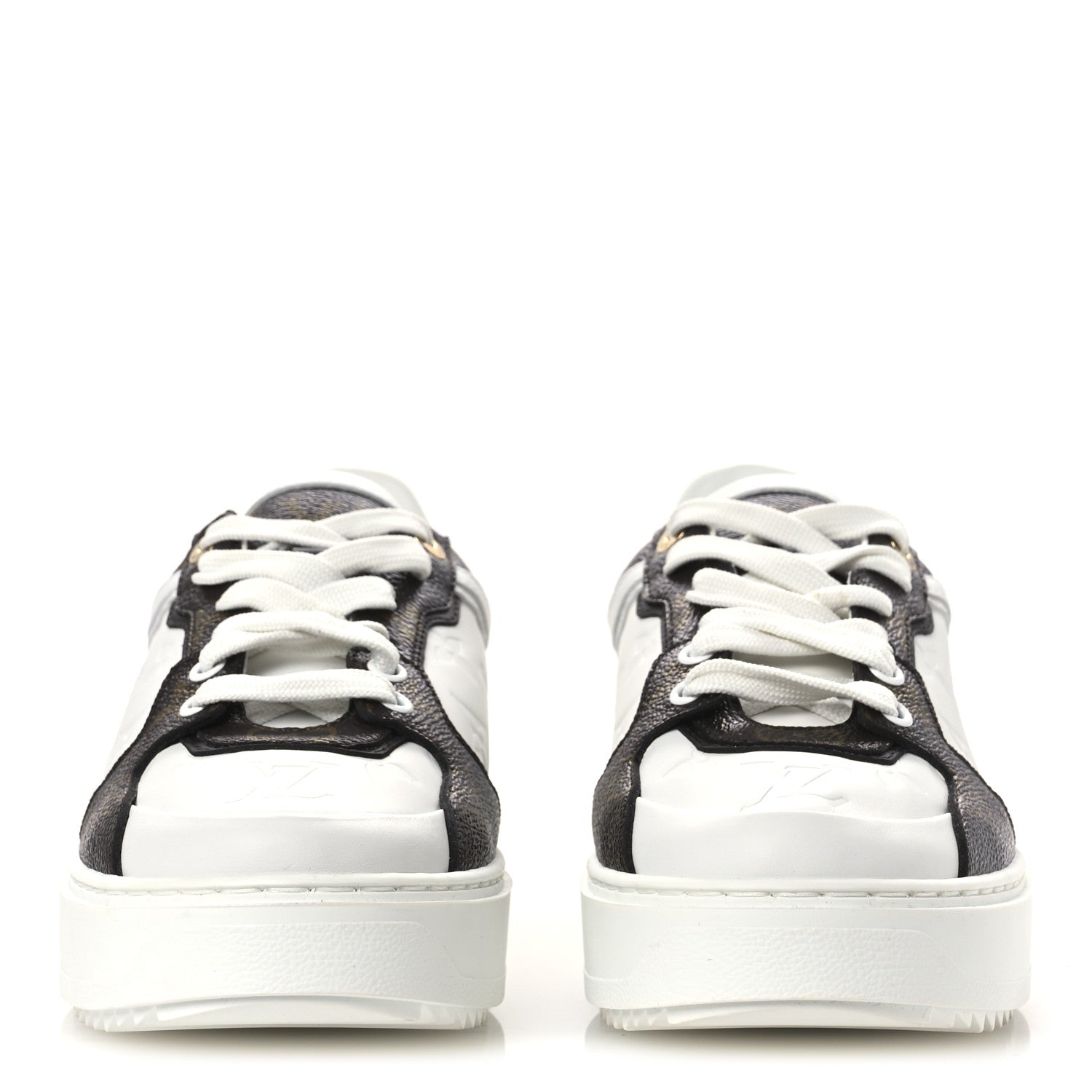 Louis Vuitton Lambskin Embossed Monogram Time Out Sneakers 39 White Brown 3 of 11