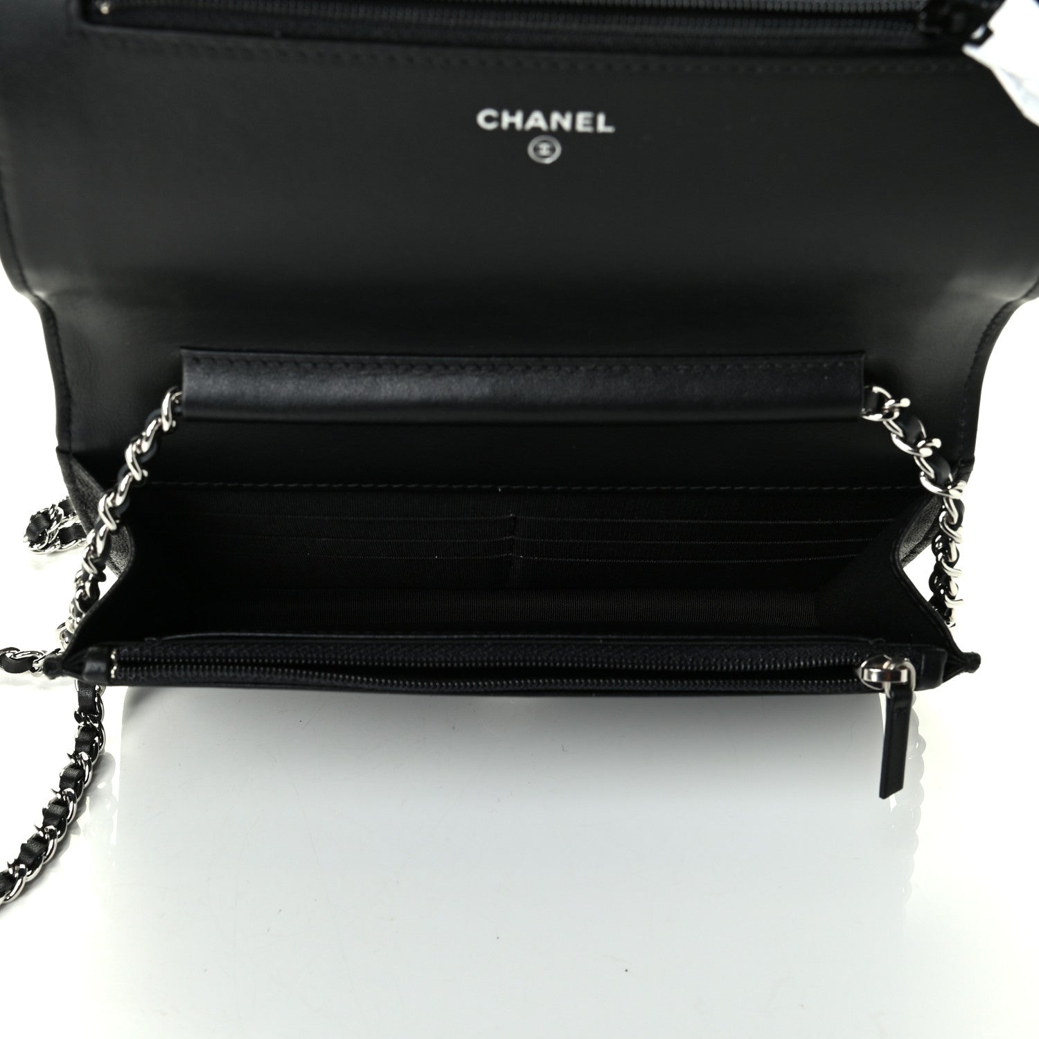 Chanel Lambskin Camellia Embossed Wallet on Chain WOC Black 4 of 4