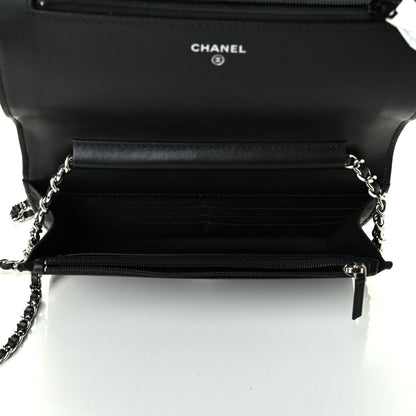 Chanel Lambskin Camellia Embossed Wallet on Chain WOC Black 4 of 4