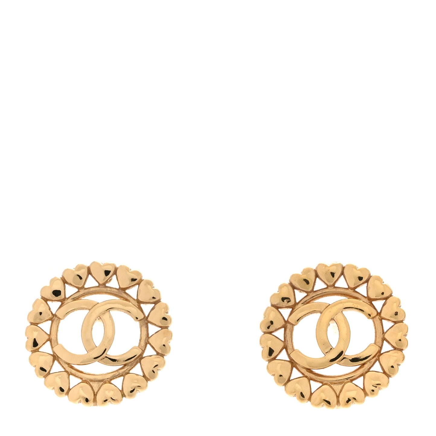 Metal CC Heart Round Earrings Gold