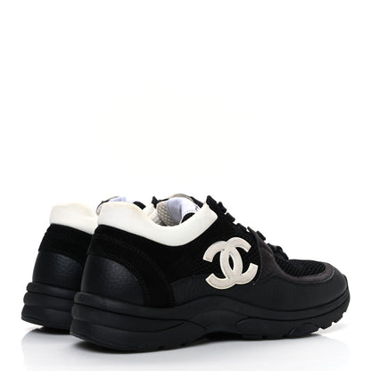 Chanel Mesh Suede Grained Calfskin Womens CC Sneakers 37.5 Black White 5 of 10