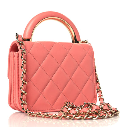 Chanel Lambskin Quilted Top Handle Flap Clutch With Chain Pink 3 of 9