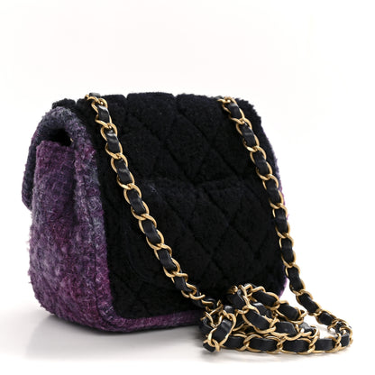 Chanel Shearling Tweed Quilted Mini Square Flap Bag Purple 3 of 13