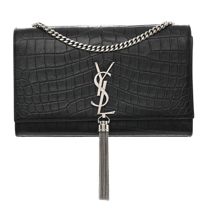 Saint Laurent Calfskin Crocodile Embossed Medium Classic Monogram Kate Tassel Satchel Black 1 of 10