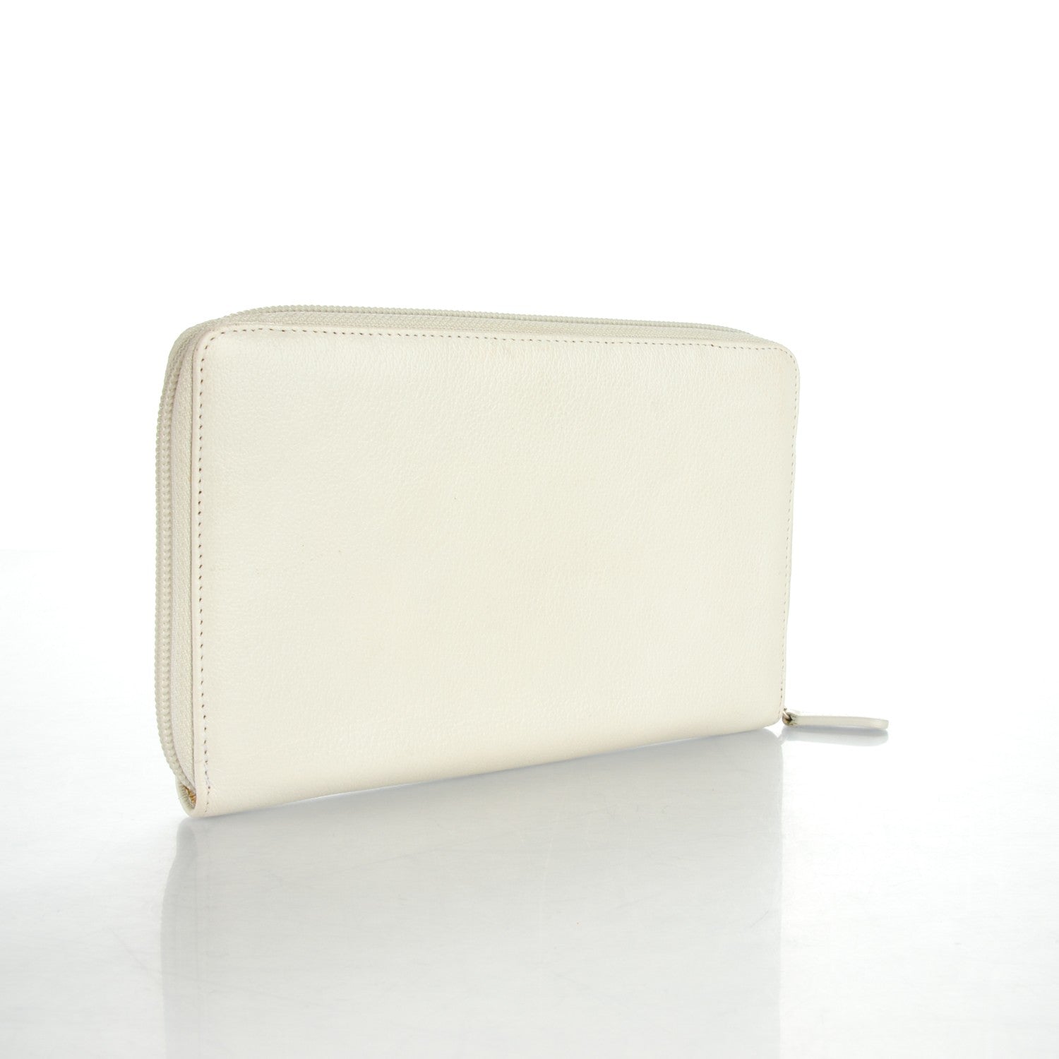 Chanel Goatskin Camellia Embossed Zip Around Wallet White 3 of 9