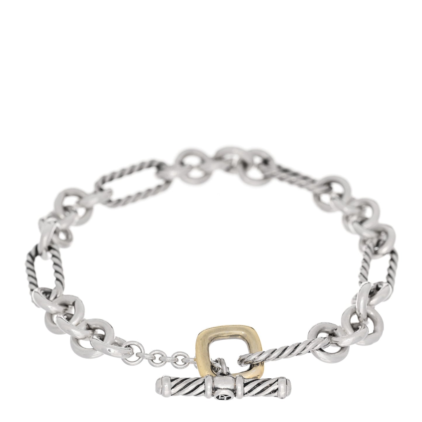 Sterling Silver 18K Yellow Gold Figaro Chain Link Toggle Bracelet