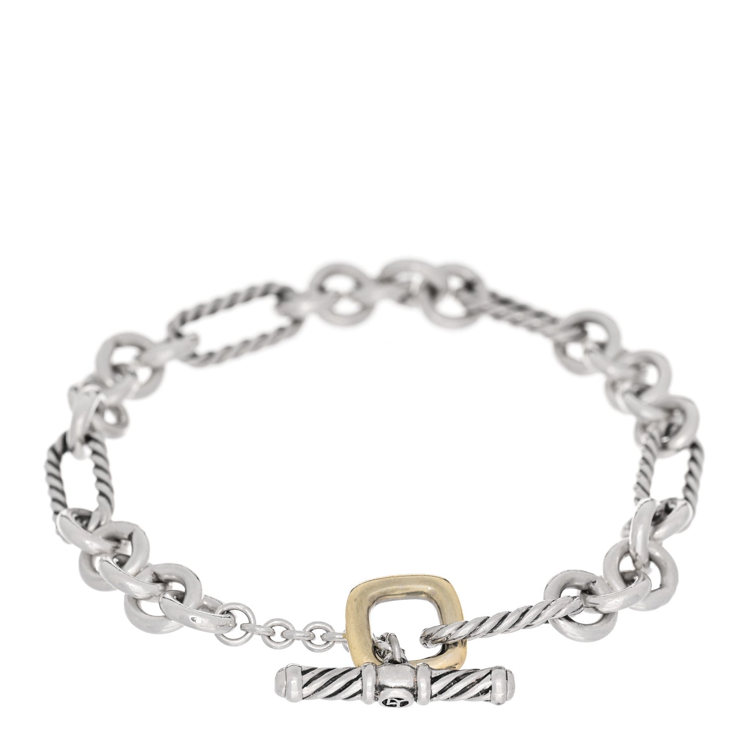 David Yurman Sterling Silver 18K Yellow Gold Figaro Chain Link Toggle Bracelet 2 of 3