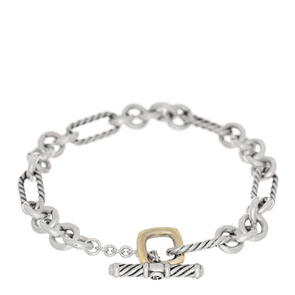 David Yurman Sterling Silver 18K Yellow Gold Figaro Chain Link Toggle Bracelet 2 of 3