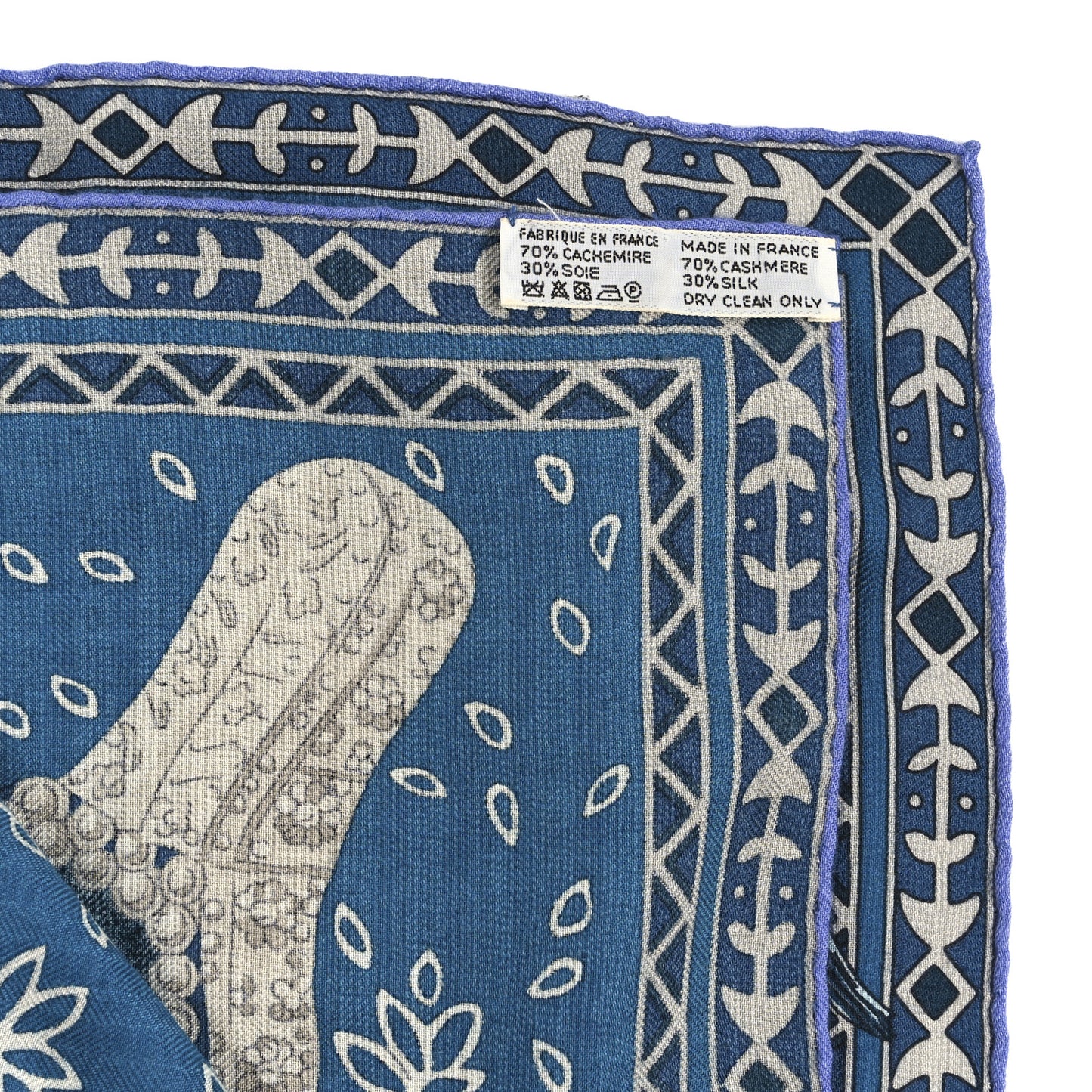 Cashmere Silk Cavaliers du Caucase Shawl 140 Bleu Gris Parme