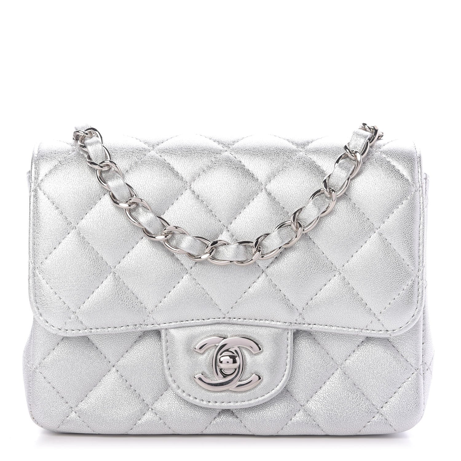 Chanel Metallic Lambskin Quilted Mini Square Flap Silver 1 of 10