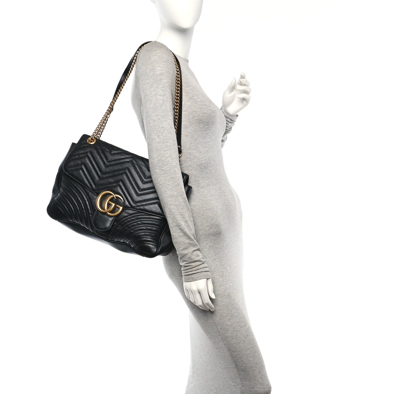 Gucci Calfskin Matelasse Large GG Marmont Shoulder Bag Black 3 of 14