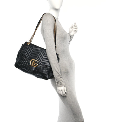Gucci Calfskin Matelasse Large GG Marmont Shoulder Bag Black 3 of 14