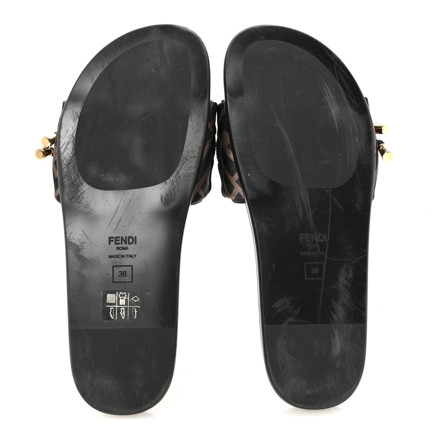 Fendi Satin FF Fendi Feel Slide Sandals 38 Tobacco Black 6 of 8