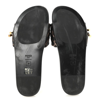 Fendi Satin FF Fendi Feel Slide Sandals 38 Tobacco Black 6 of 8