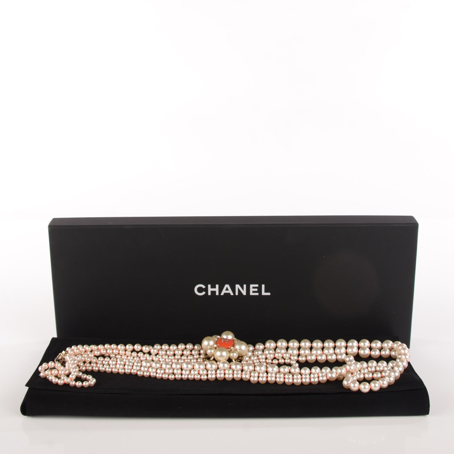Pearl Multi Strand Long CC Necklace Gold