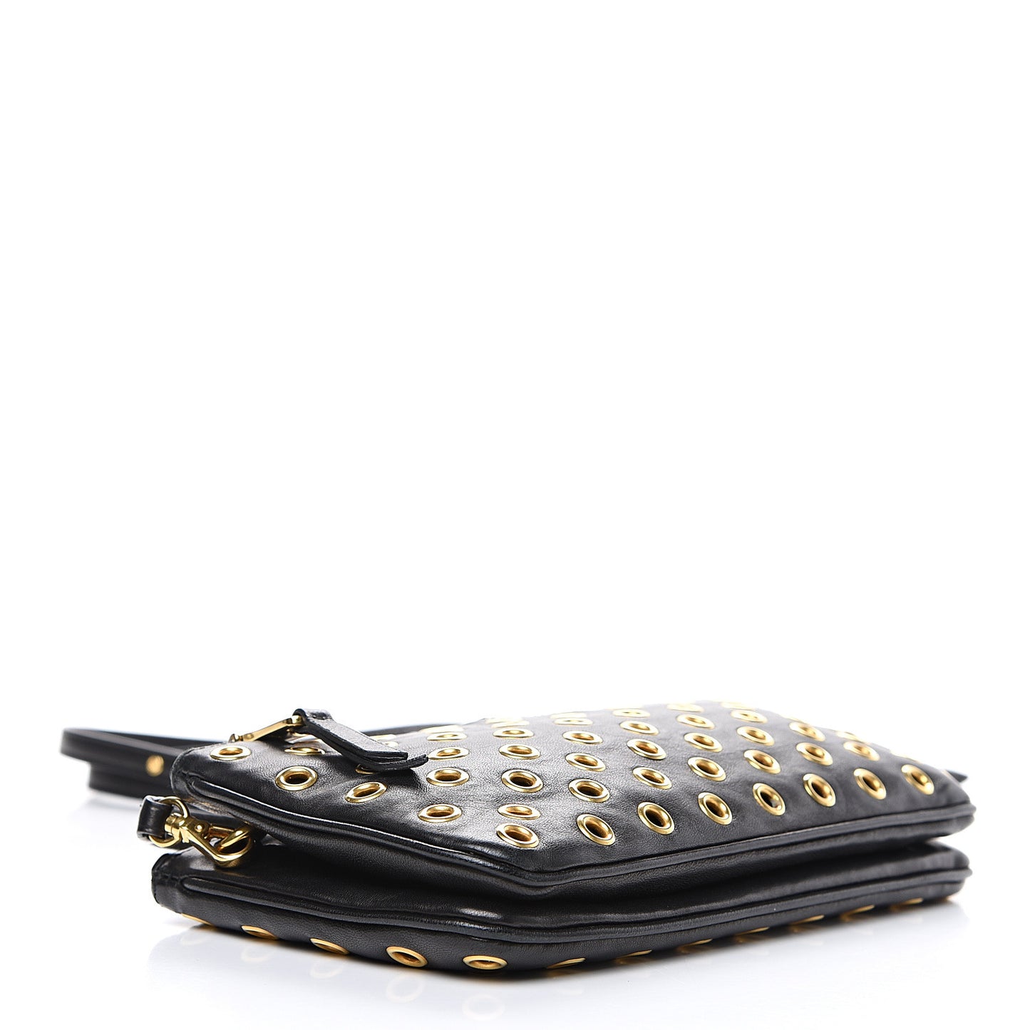 Nappa Grommet Double Zip Crossbody Bag Black