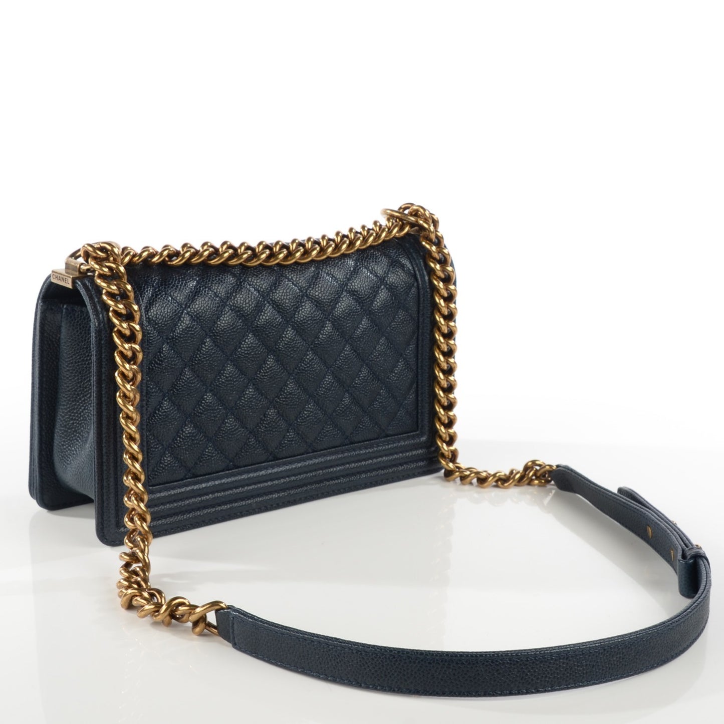 Caviar Quilted Medium Boy Flap Dark Navy Blue