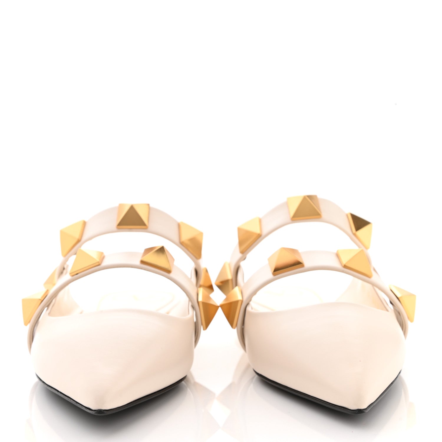 Valentino Garavani Calfskin Roman Stud Flat Mules 40 Light Ivory 2 of 10