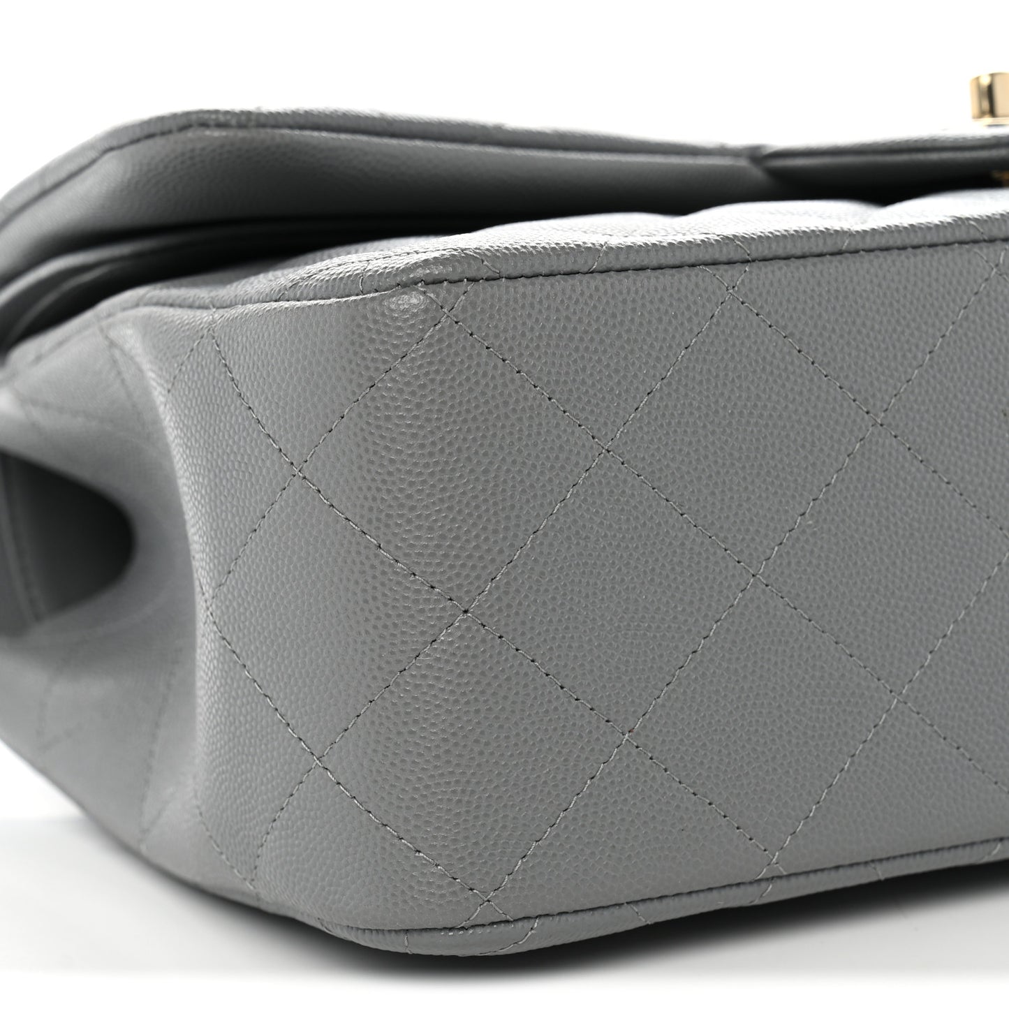 Caviar Quilted Jumbo Double Flap Grey