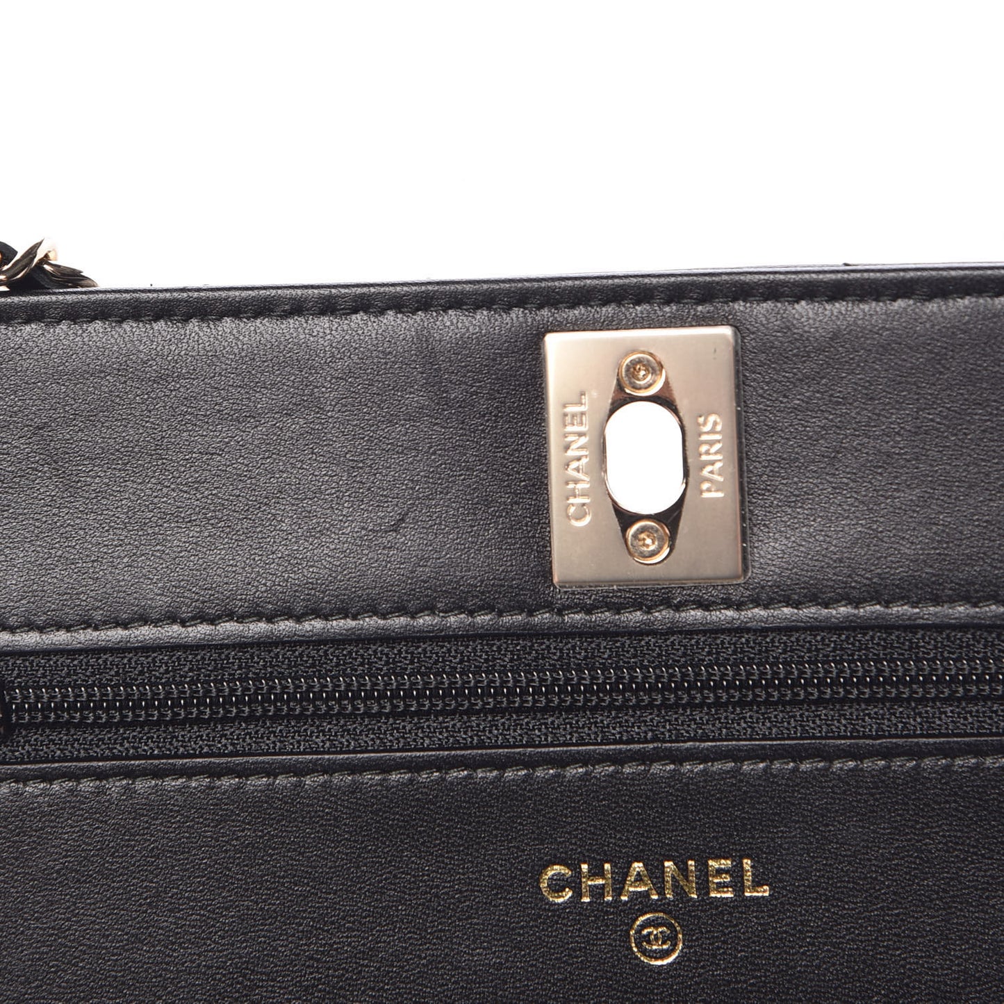 Lambskin Chevron Quilted Trendy CC Wallet On Chain WOC Black