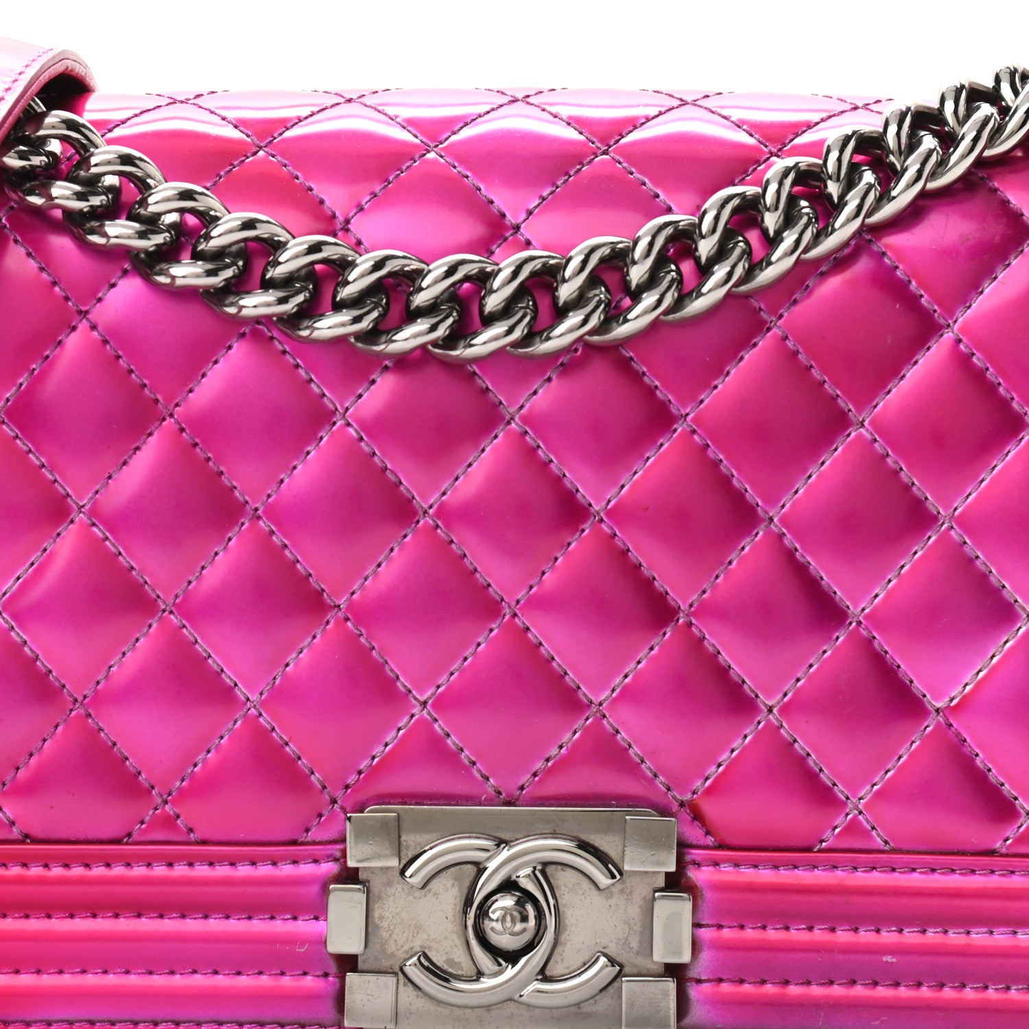 Chanel Metallic Patent Calfskin Quilted Medium Boy Flap Pink 8 of 12