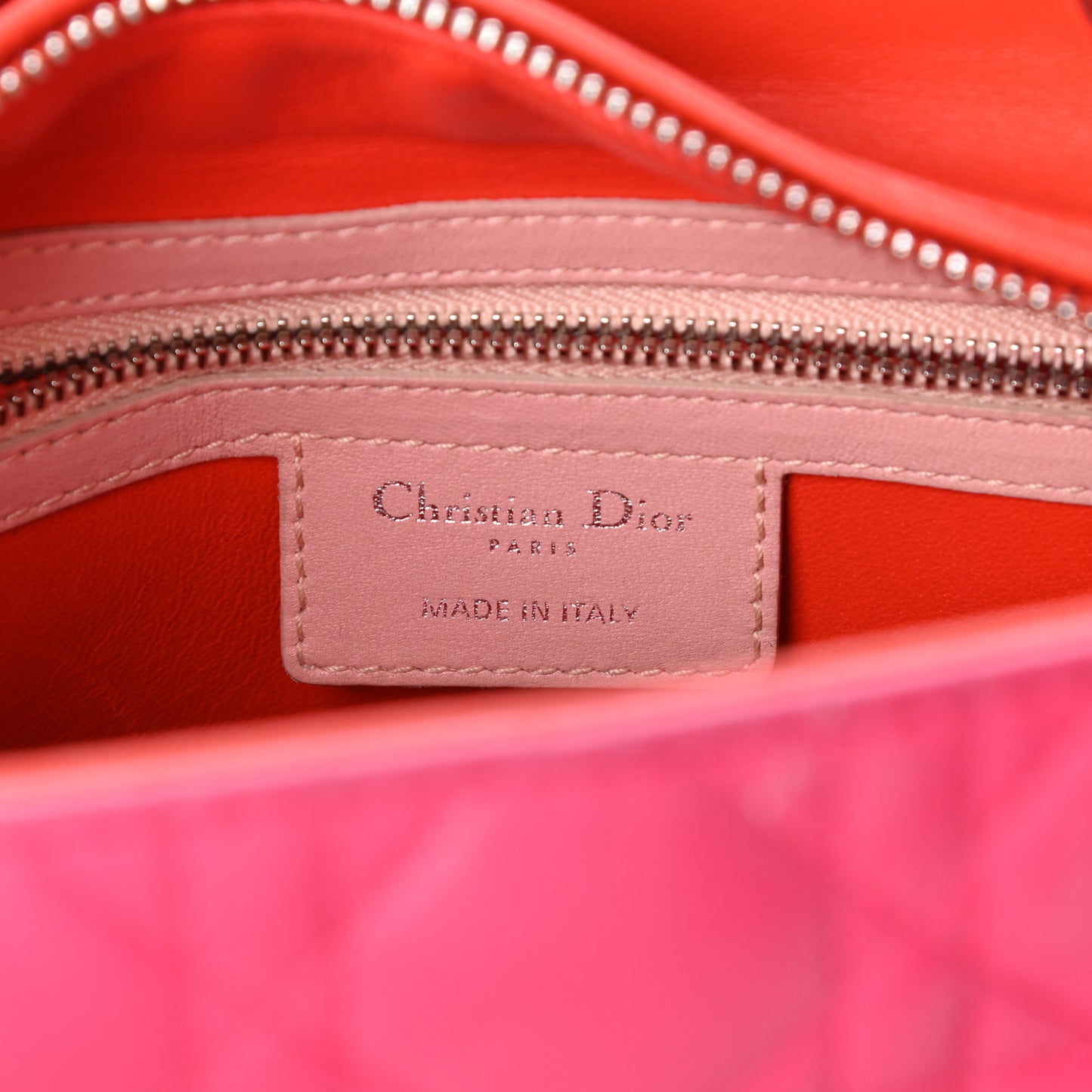 Lambskin Cannage Tri-Color Medium Lady Dior Orange Riviera Fuchsia Cosmopolitan Lipstick Natural