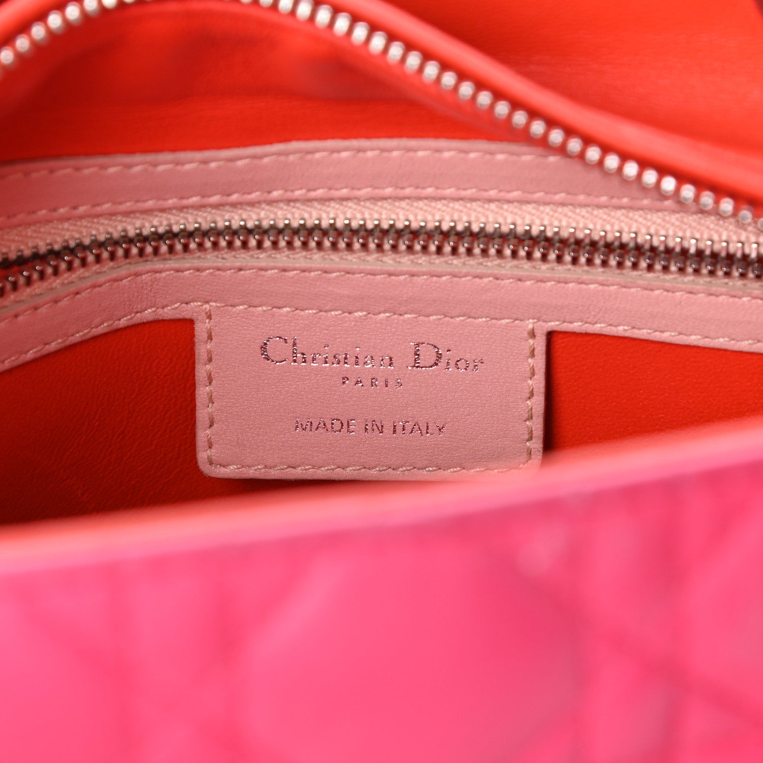 Christian Dior Lambskin Cannage Tri-Color Medium Lady Dior Orange Riviera Fuchsia Cosmopolitan Lipstick Natural 6 of 9