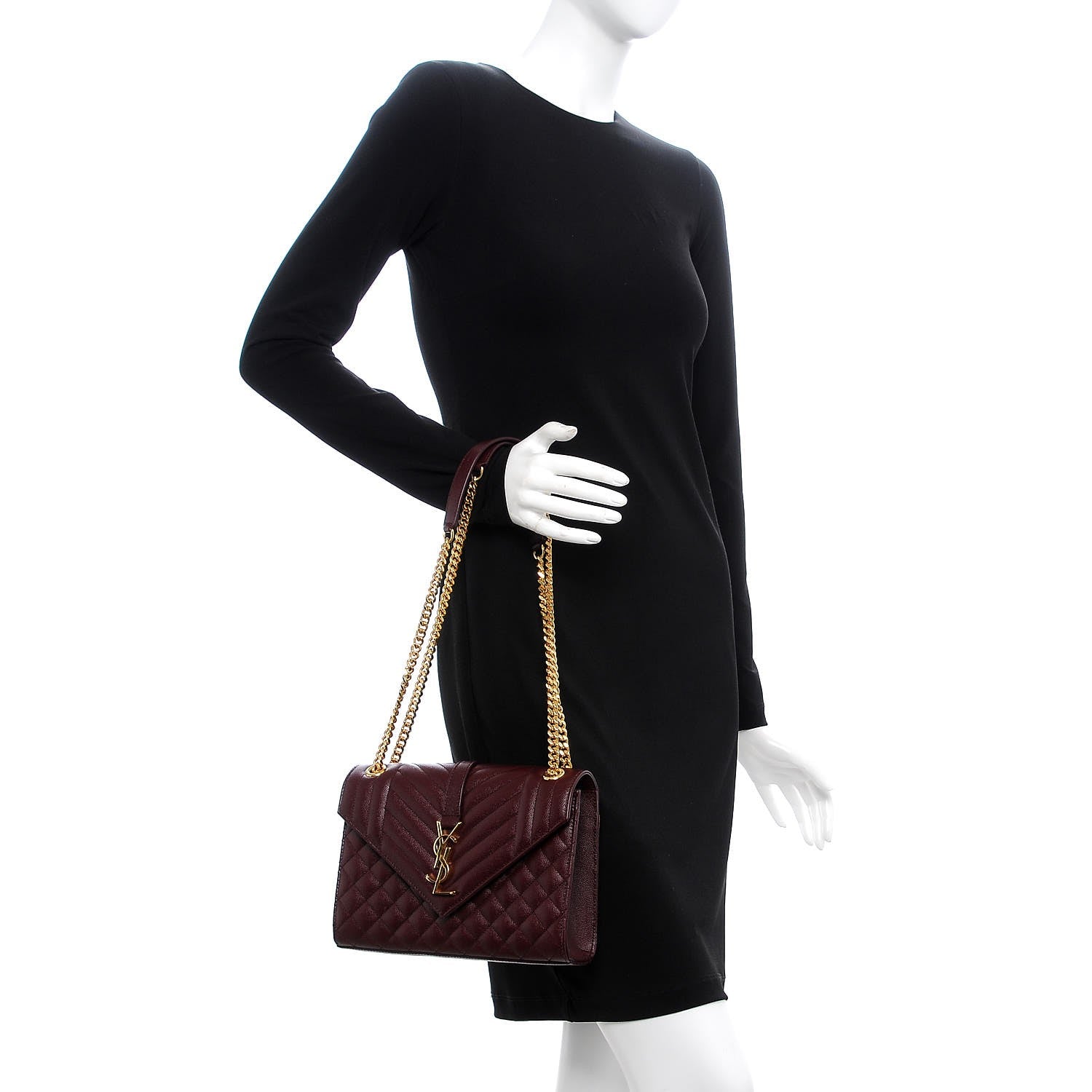 Saint Laurent Grain De Poudre Textured Mixed Matelasse Medium Triquilt Monogram Satchel Rouge Legion 2 of 7