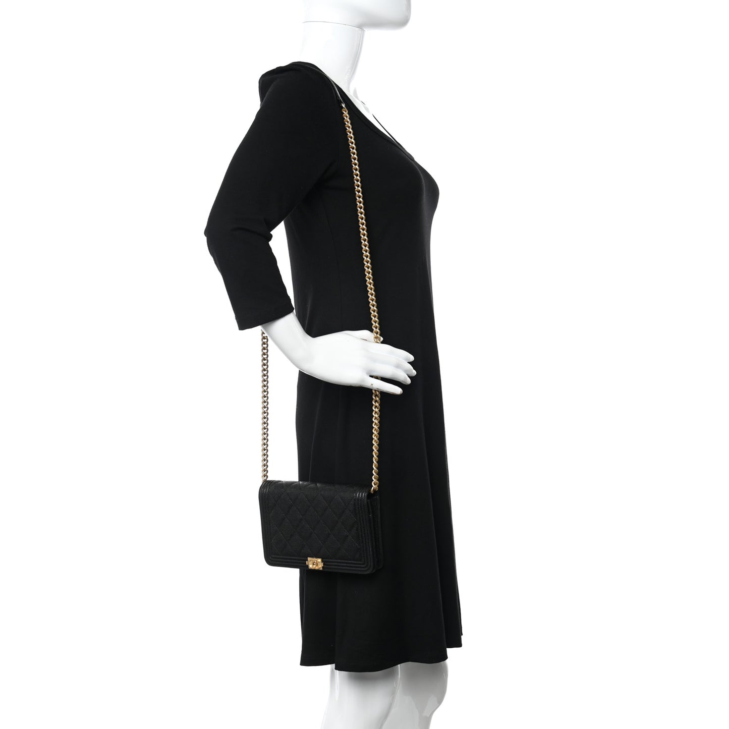 Caviar Quilted Boy Wallet On Chain WOC Black