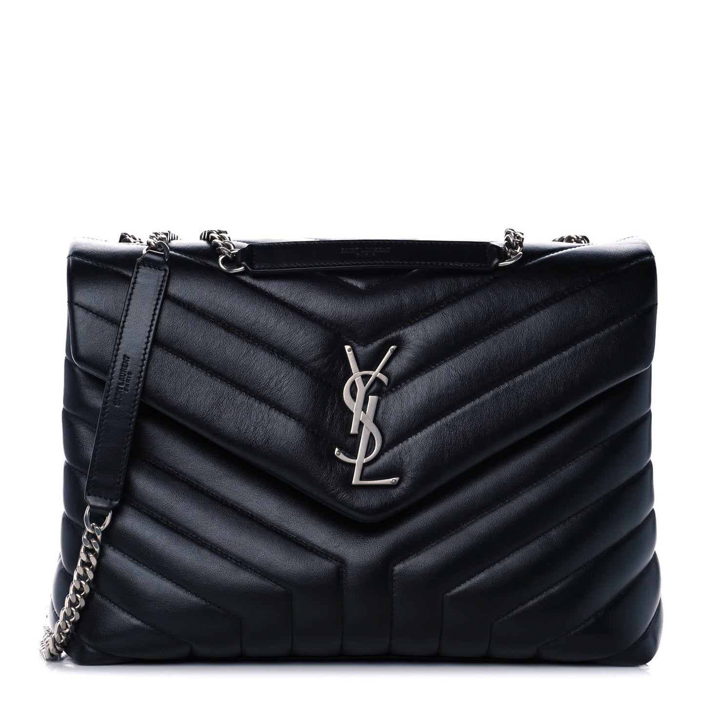 Calfskin Y Quilted Monogram Medium Loulou Chain Satchel Black