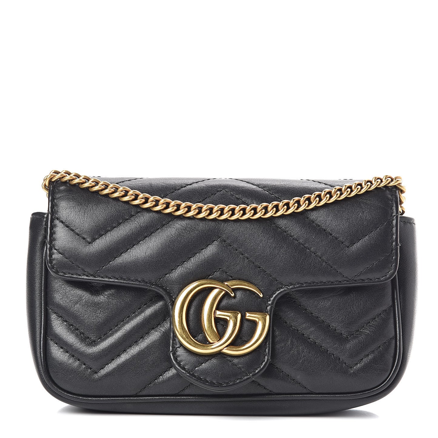 Calfskin Matelasse Super Mini GG Marmont Shoulder Bag Black