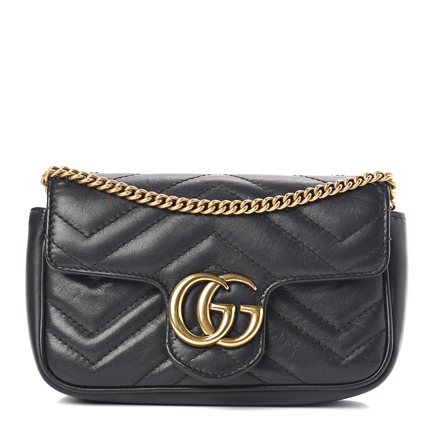 Gucci Calfskin Matelasse Super Mini GG Marmont Shoulder Bag Black 1 of 11