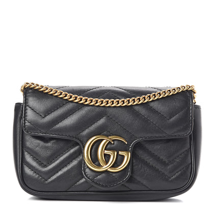 Gucci Calfskin Matelasse Super Mini GG Marmont Shoulder Bag Black 1 of 11