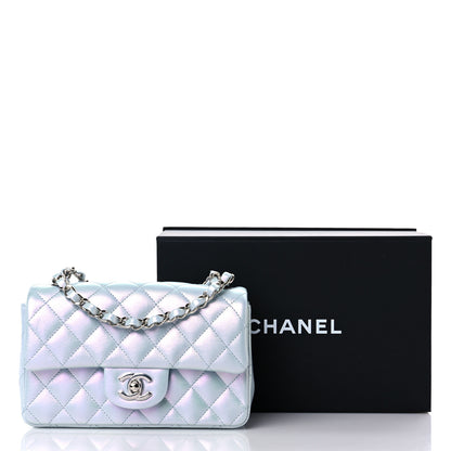 Chanel Iridescent Calfskin Quilted Mini Rectangular Flap Light Blue 10 of 10